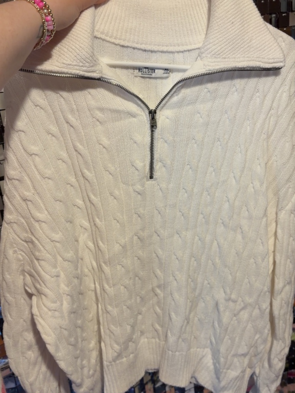 Hollister NEW XL Women’s Ivory Cable-Knit Half-Zip Sweater